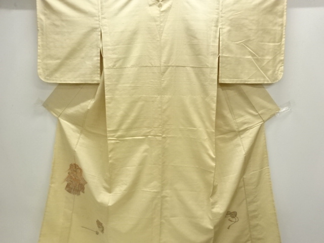 歌舞伎模様織り出し一つ紋手織り節紬単衣着物